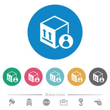 Paket alıcısı düz beyaz simgeler yuvarlak renkli arkaplanlar. 6 bonus simgesi dahil.