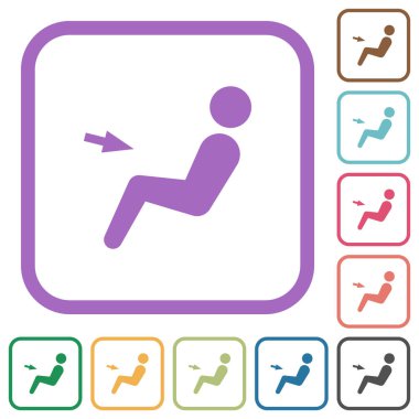 Araba hava akışı yönü göğüs simgeleri beyaz arkaplan üzerinde renkli yuvarlak kare çerçeveler