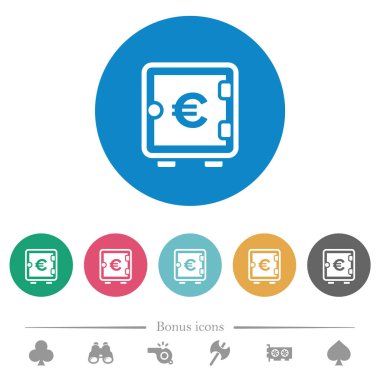 Yuvarlak renkli arka planda, Euro güçlü düz beyaz simgeler. 6 bonus simgesi dahil.