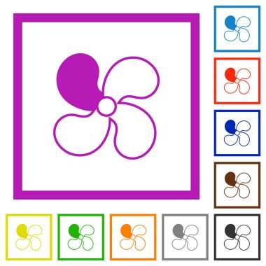 Otomobil fan seviyesi 1 düz renk simgeleri beyaz arkaplanda kare çerçeveler