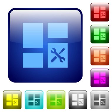 Yuvarlak kare renkli parlak düğmedeki gösterge paneli simgeleri