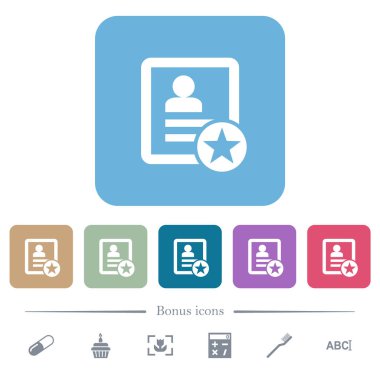 Renkli yuvarlak kare arkaplanlarda beyaz simgelerle işaretlenmiş. 6 bonus simgesi dahil