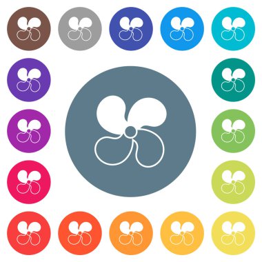 Araba fanı seviyesi 2 düz beyaz simgeler yuvarlak renkli arka planda. 17 arkaplan renk varyasyonu dahil.