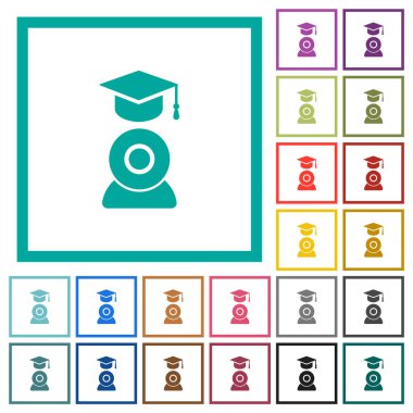 Beyaz arkaplanda çeyrek çerçeveli düz renk simgeleri öğrenme uzaklığı