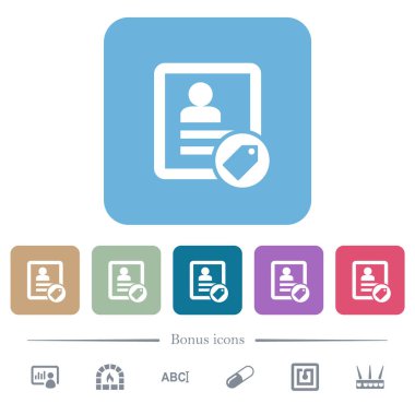 Renkli yuvarlak kare arkaplanlarda beyaz düz simgelerle temas kur. 6 bonus simgesi dahil