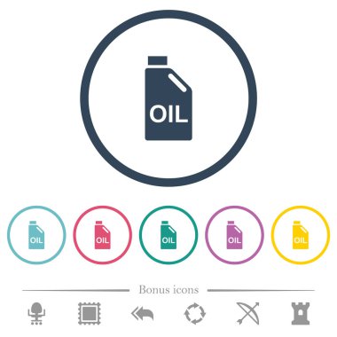 Yağ tenekesi düz renk simgeleri yuvarlak hatlarda. 6 bonus simgesi dahil.
