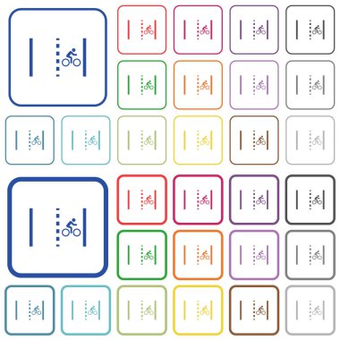 Yuvarlak kare çerçeveli bisiklet şeridi renkli düz simgeler. İnce ve kalın versiyonlar dahil.