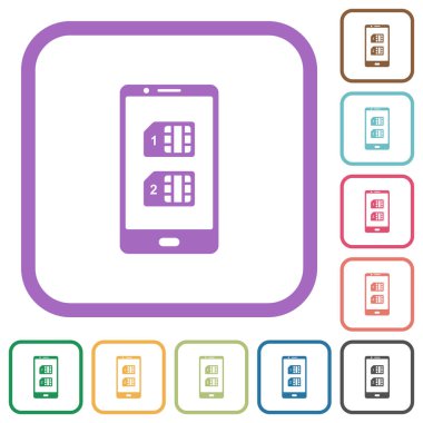 Çift SIM mobil basit simgeler beyaz arkaplan üzerinde renkli yuvarlak kare çerçeveler