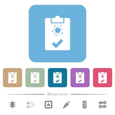 Renkli yuvarlak kare arka planlarda beyaz düz simgeler geçti. 6 bonus simgesi dahil