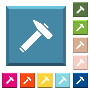 Kenarlı kare düğmelerde çeşitli moda renklerde eski çekiç beyaz simgeleri