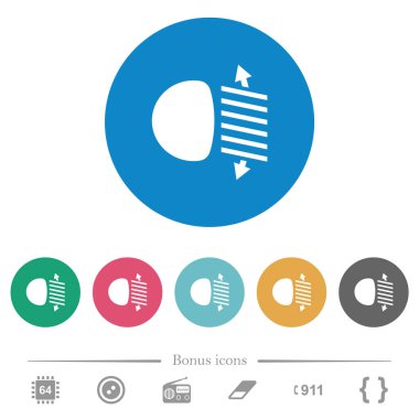 Ön far düzeyi ayarlama düz beyaz simgeler yuvarlak renk arka planda. 6 bonus simgesi dahil.