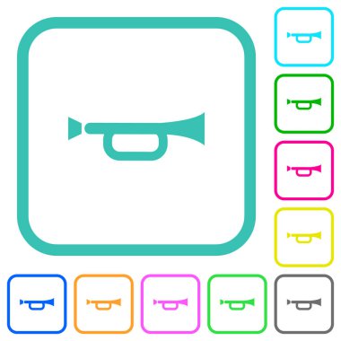 Beyaz arkaplan üzerinde eğri kenarlıklarda boynuz renkli düz simgeler