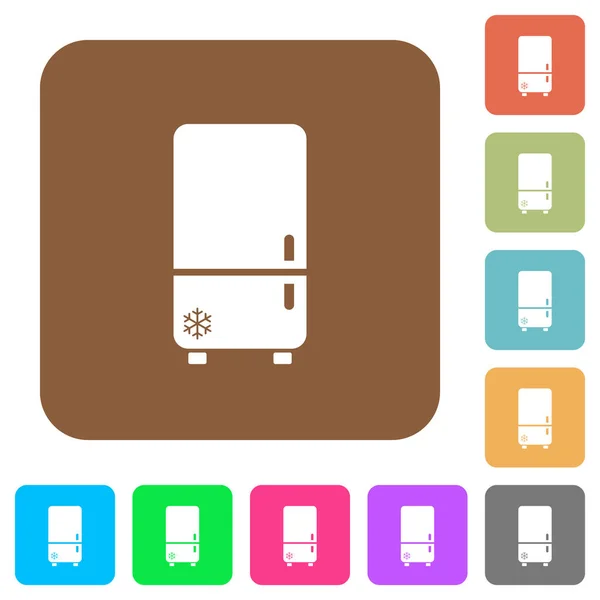 Холодильник Плоскими Иконками Морозильника Округлых Квадратных Ярких Цветовых Фонах — стоковый вектор