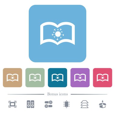 Renkli yuvarlak kare arkaplan üzerine beyaz düz simgeler. 6 bonus simgesi dahil