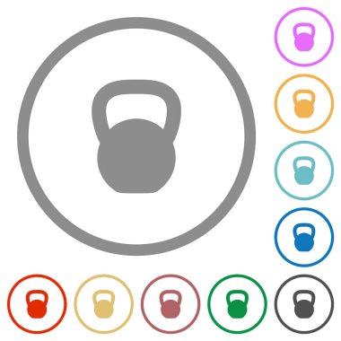 Kettlebel düz renk simgeleri beyaz arkaplanda yuvarlak ana hatlar