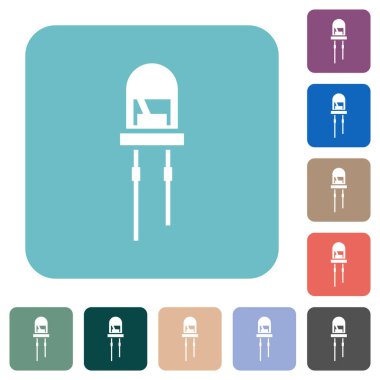 Renkli yuvarlak kare arkaplan üzerine diyot beyaz düz simgeler yayıyor