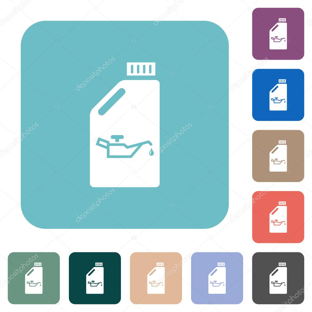 Oil canister with oiler white flat icons on color rounded square backgrounds