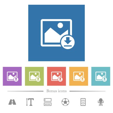 Kare arkaplanlarda resim düz beyaz simgeleri indir. 6 bonus simgesi dahil.