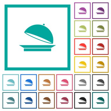 Beyaz arkaplanda çeyrek çerçeve içeren yemek tepsisi düz renk simgelerini aç