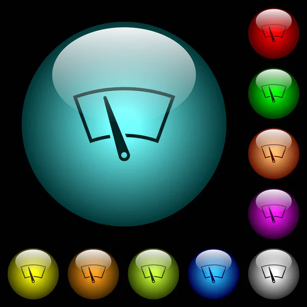 挡风玻璃刮水器图标在彩色照明球面玻璃按钮的黑色背景 可用于黑色或深色模板 — 图库矢量图片