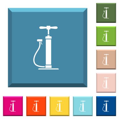 Kenarlı kare düğmelerinde çeşitli moda renklerde hava pompası beyaz simgeleri