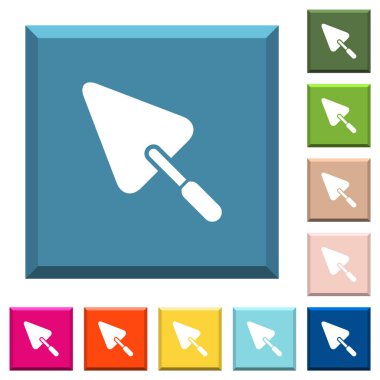 Kenarlı kare düğmelerinde çeşitli moda renklerde beyaz simgeler