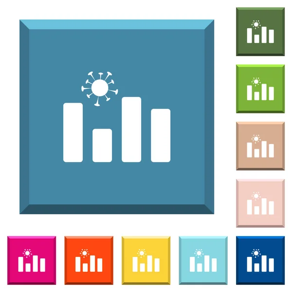 Gráfico Covid Iconos Blancos Botones Cuadrados Con Bordes Varios Colores — Archivo Imágenes Vectoriales