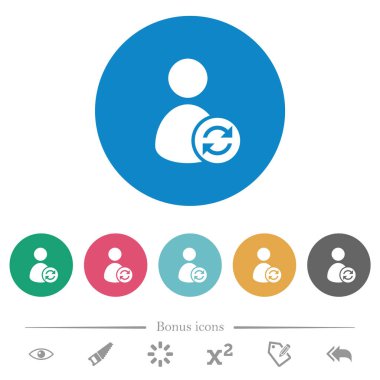 Yuvarlak renkli arkaplanlarda kullanıcı hesabını tazele. 6 bonus simgesi dahil.