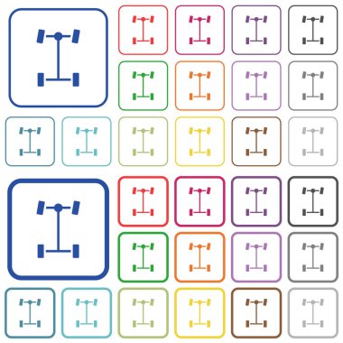 Yuvarlak kare çerçevelerde ön diferansiyel renk düz simgeler. İnce ve kalın versiyonlar dahil.