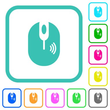 Kablosuz bilgisayar faresi beyaz arkaplan üzerinde eğimli sınırlarda canlı renkli düz simgeler