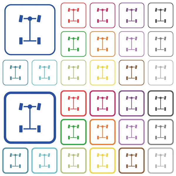 Front Differential Color Flat Icons Rounded Square Frames Thin Thick — Stock Vector