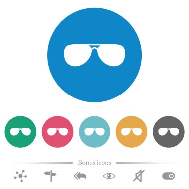 Havacı güneş gözlükleri yuvarlak renkli arka planda düz beyaz simgeler. 6 bonus simgesi dahil.
