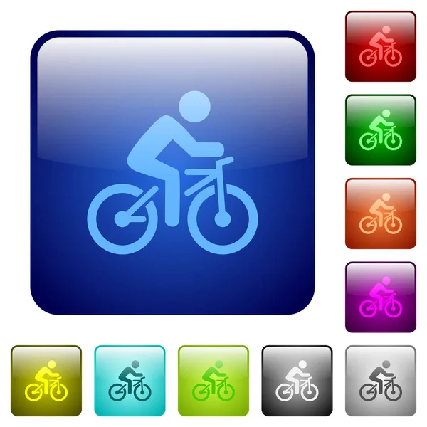 정사각형 색상의 광택나는 버튼이 자전거 — 스톡 벡터