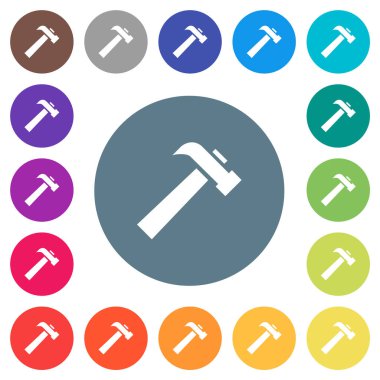 Yuvarlak renkli arka planda eski çekiç düz beyaz simgeler. 17 arkaplan renk varyasyonu dahil.