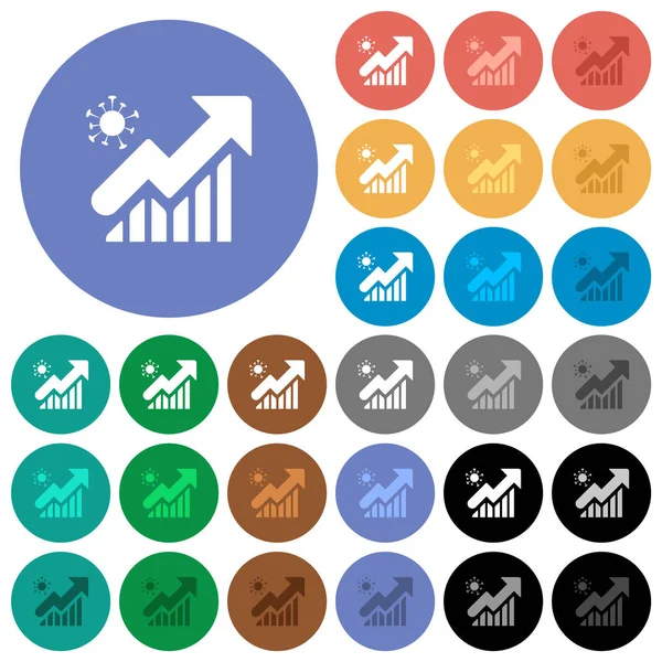 Covid Grafico Multi Icone Piatte Colorate Sfondi Rotondi Incluse Varianti — Vettoriale Stock