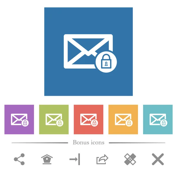 Lock Mail Flache Weiße Symbole Quadratischen Hintergründen Bonussymbole Enthalten — Stockvektor