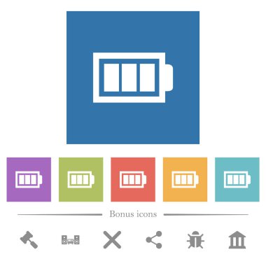 Tam batarya ve arka planda üç adet düz beyaz simge var. 6 bonus simgesi dahil.