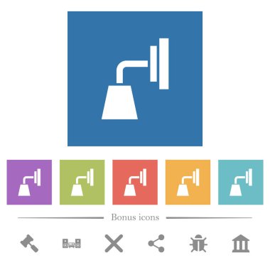 Düz beyaz duvar lambası simgeleri kare arkaplanlarda. 6 bonus simgesi dahil.