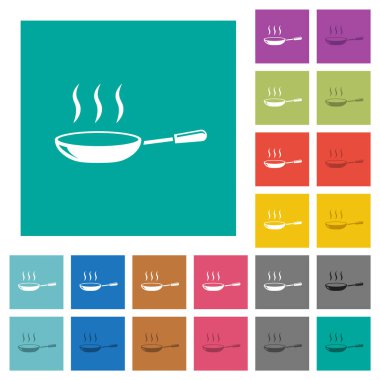 Pırıl pırıl, dumanlı tava, arka planda çok renkli düz simgeler. Uçan veya etkin efektler için beyaz ve koyu simge varyasyonları.