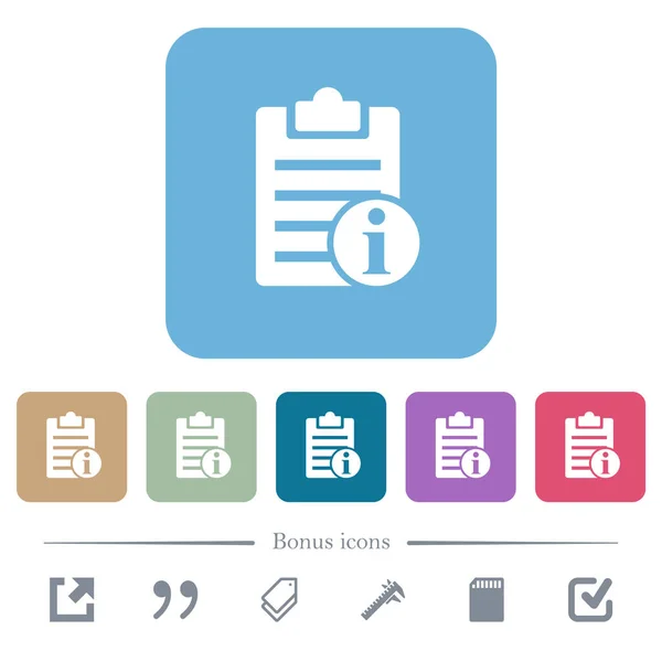 Nota Informações Ícones Planos Brancos Cores Arredondadas Fundos Quadrados Ícones —  Vetores de Stock
