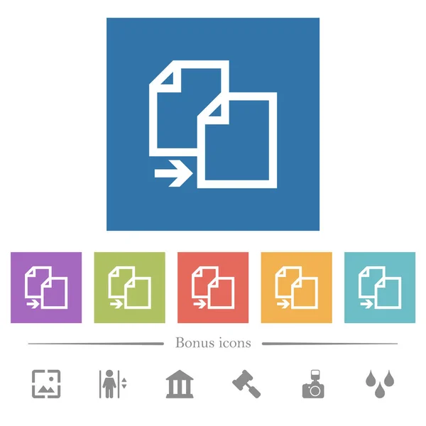 Copiar Ícono Blanco Plano Fondos Cuadrados Iconos Bonificación Incluidos — Vector de stock