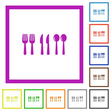 Flaware düz renk simgeleri beyaz arkaplanda kare çerçeveler halinde