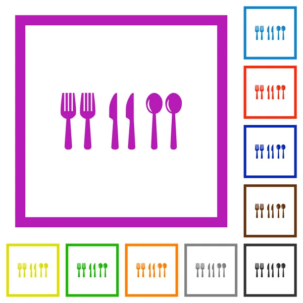 Flachfarbige Bestecksymbole Quadratischen Rahmen Auf Weißem Hintergrund — Stockvektor