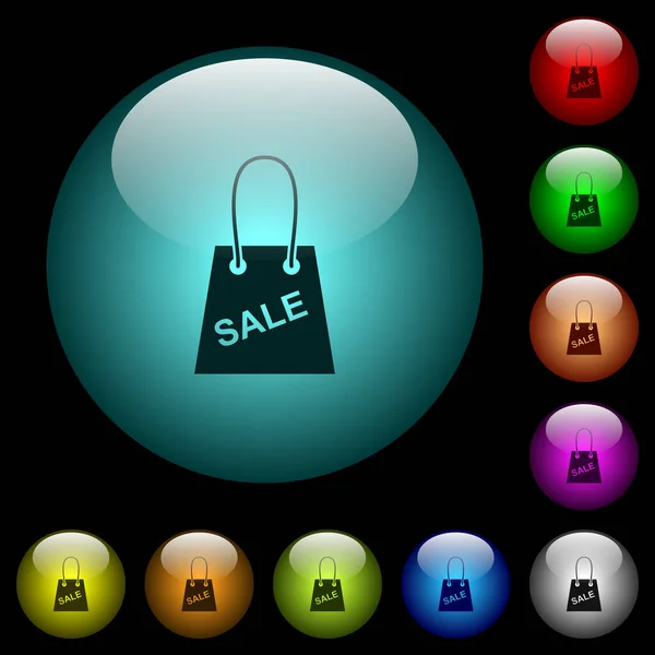 Shopping Bag Sale Text Icons Color Illuminated Spherical Glass Buttons — Stock Vector