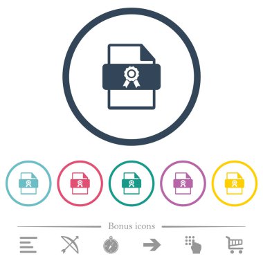 Sertifika dosya düz renk simgeleri yuvarlak hatlar halinde. 6 bonus simgesi dahil.