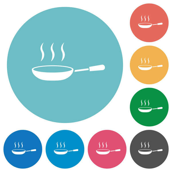 Парящая сковородка плоские белые иконки на круглом фоне цвета
