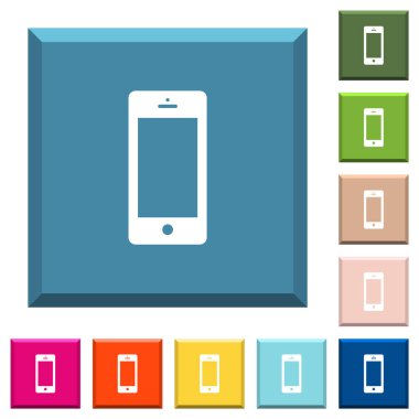 Kenarlı kare düğmelerde çeşitli moda renklerde boş ekran beyaz simgelerine sahip cep telefonu