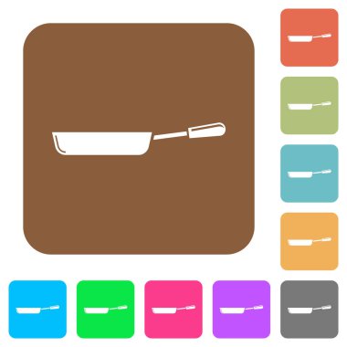 Yuvarlak kare renkli arkaplanda parlak tava yassı simgeler.