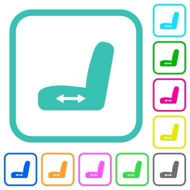 Beyaz arkaplan üzerinde eğri kenarlı düz simgelerde araç koltuğu ayarlama canlı renkli düz simgeler