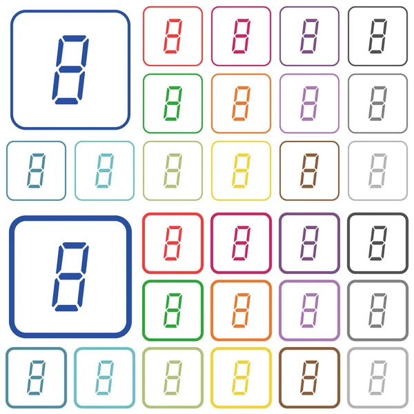 Numero Digitale Otto Sette Segmento Tipo Colore Icone Piatte Cornici — Vettoriale Stock